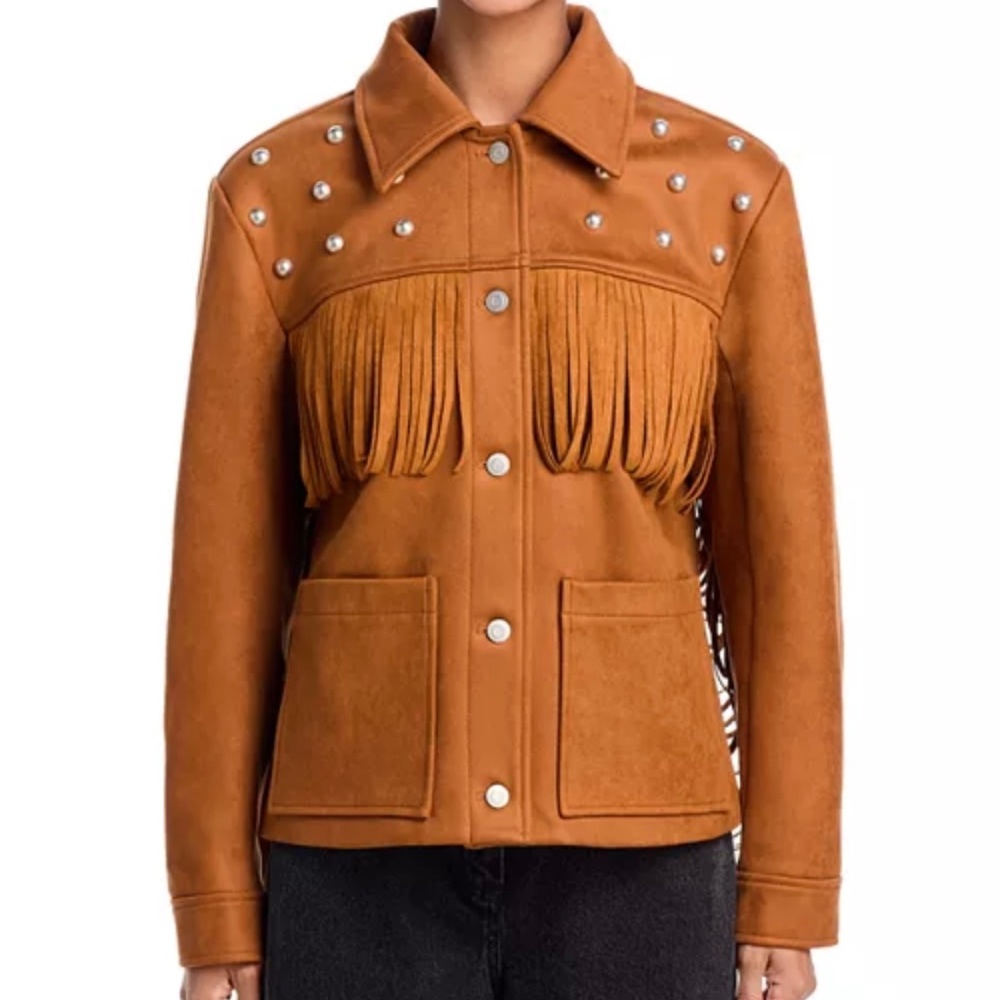 NWT! AQUA Exclusive Studded Fringe Jacket Brown Size M
